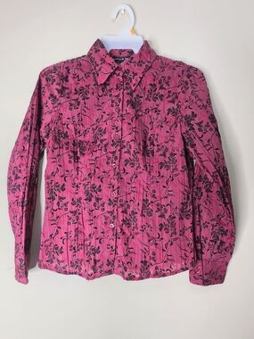 Antilia Femme Burgundy Floral Velvet Button Shirt Womens Small